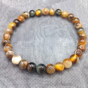 Natural Tigers Eye Beaded Bracelet Artisan Gemstone Stretch Earthy Boho Unisex
